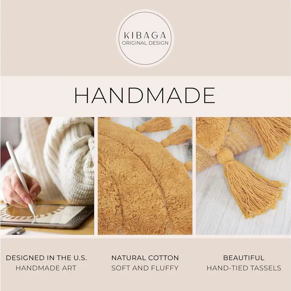 Boho Mustard Yellow Bath Mats (set) 100% Cotton KIBAGA Tufted Kitchen Home Decor